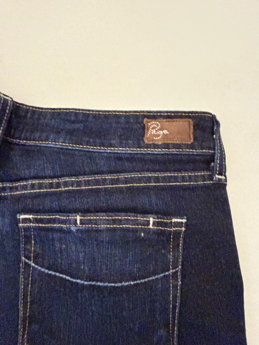 PAIGE Dark Indigo Frayed Hem Jean Shorts - Picture 5 of 9